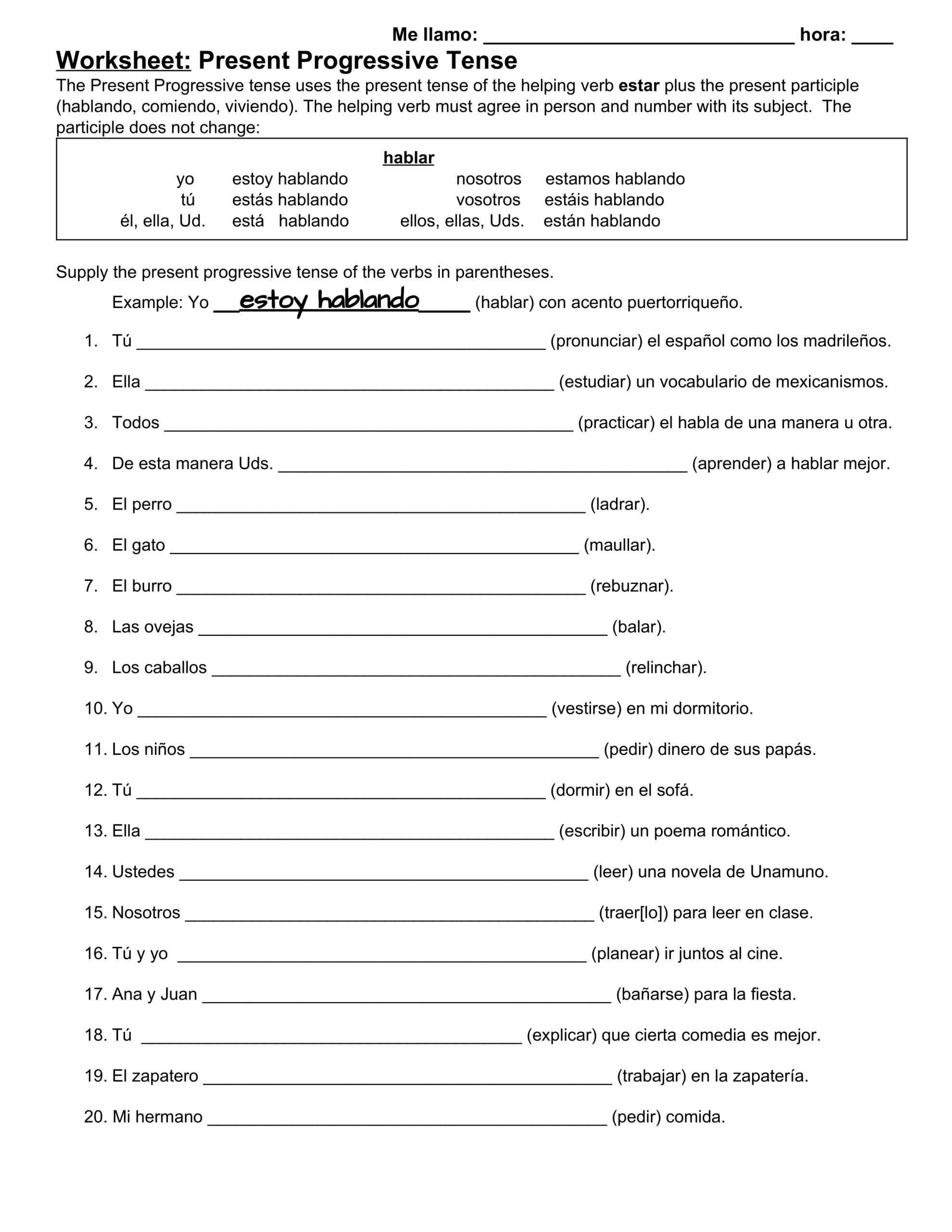 Presente Progresivo Worksheet Spanish Present Progressive Justin Hirst Library Formative