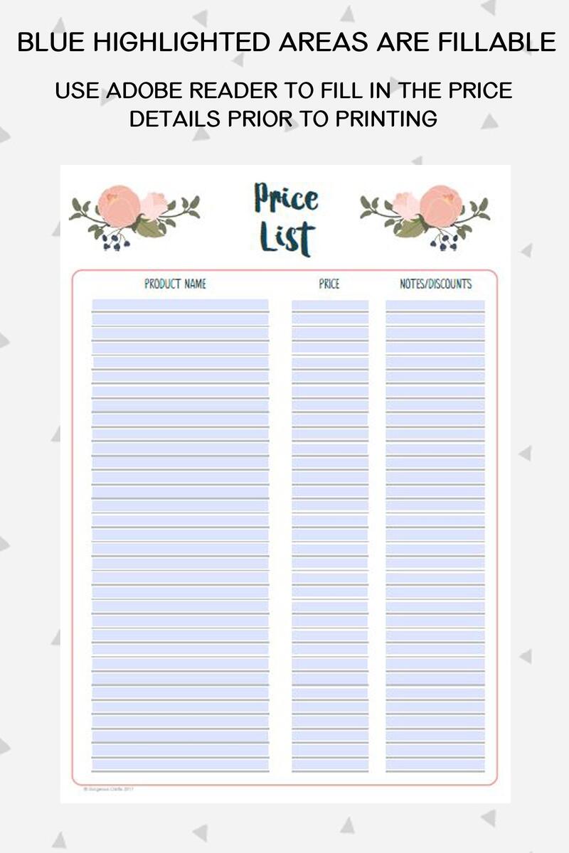 Price List Price Chart Handmade Business Printable Craft Fair Printable Craft Show Tracker Business Forms Vendor Kit PB1 Etsy Israel