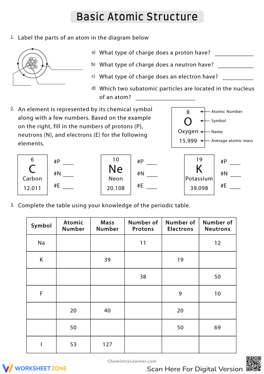 Printable 10th Grade Protons Neutrons And Electrons Practice Worksheets