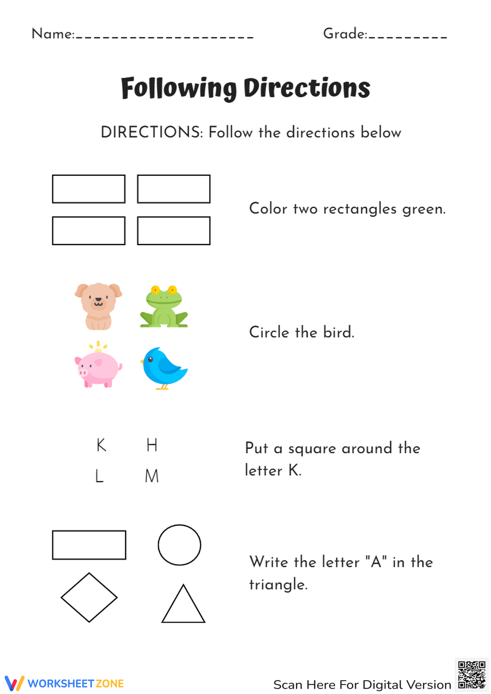Printable 1st Grade Following Directions Worksheets Download