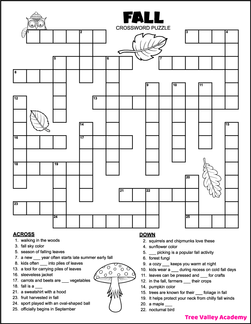 Printable 4th Grade Fall Crossword Puzzle Tree Valley Academy Storyboard That Free Vocabulary Worksheet Templates
