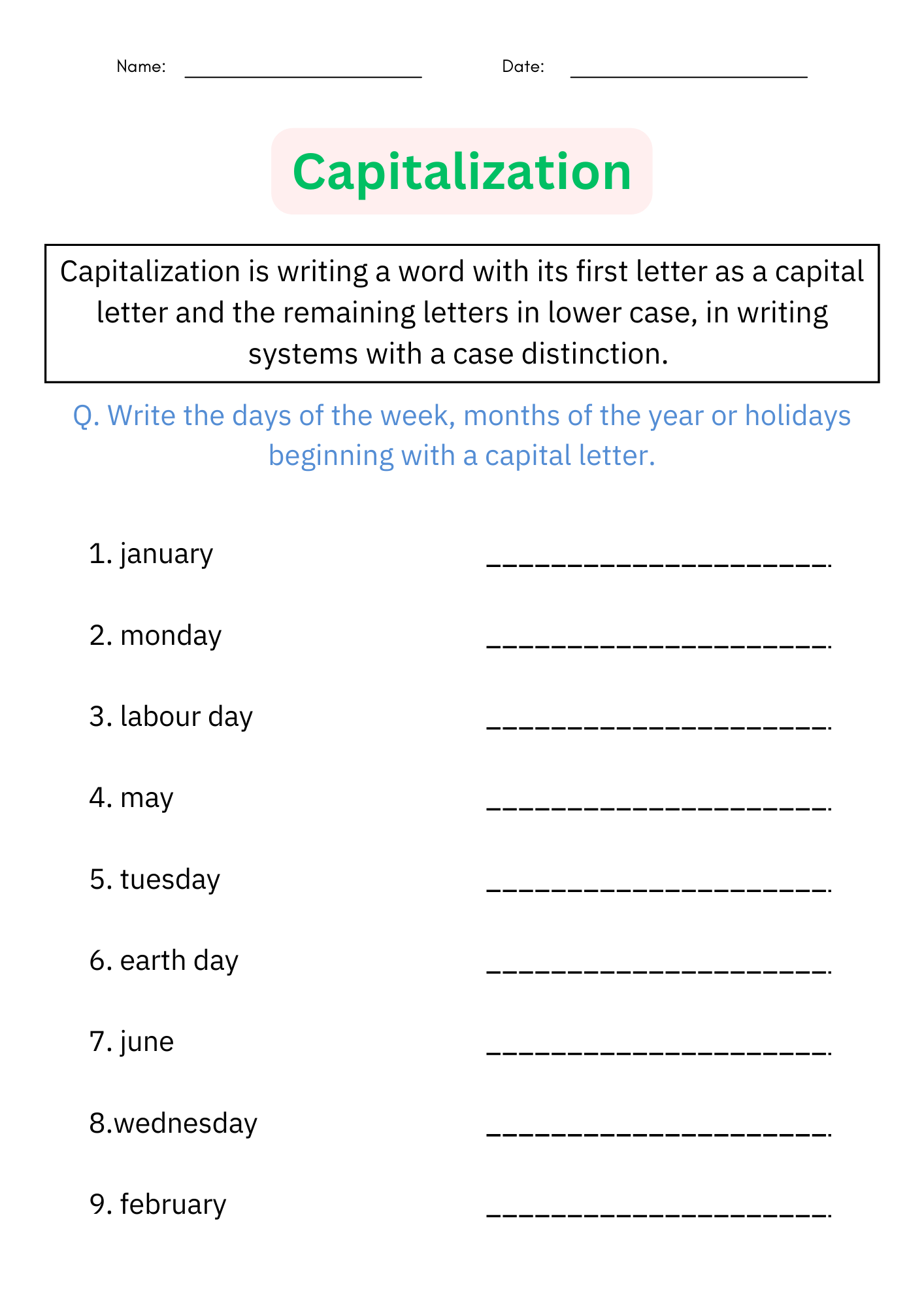 Printable Capitalization Grammar Worksheets Digital Resources For Grade 1 2 Made By Teachers