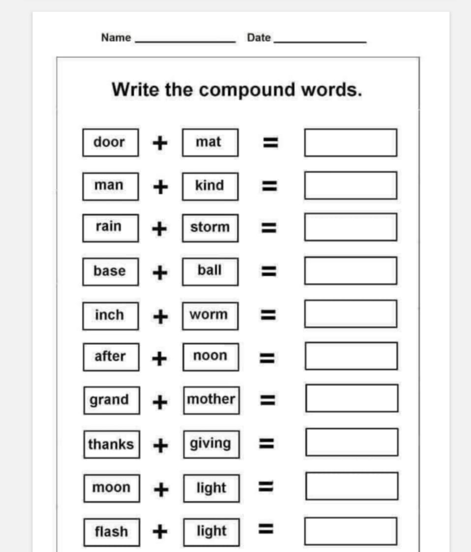 Printable Compound Words Pdf Activity School For Kids Combine Two Pictures To Form Compound Words Worksheet For Grade 3 Kidpid