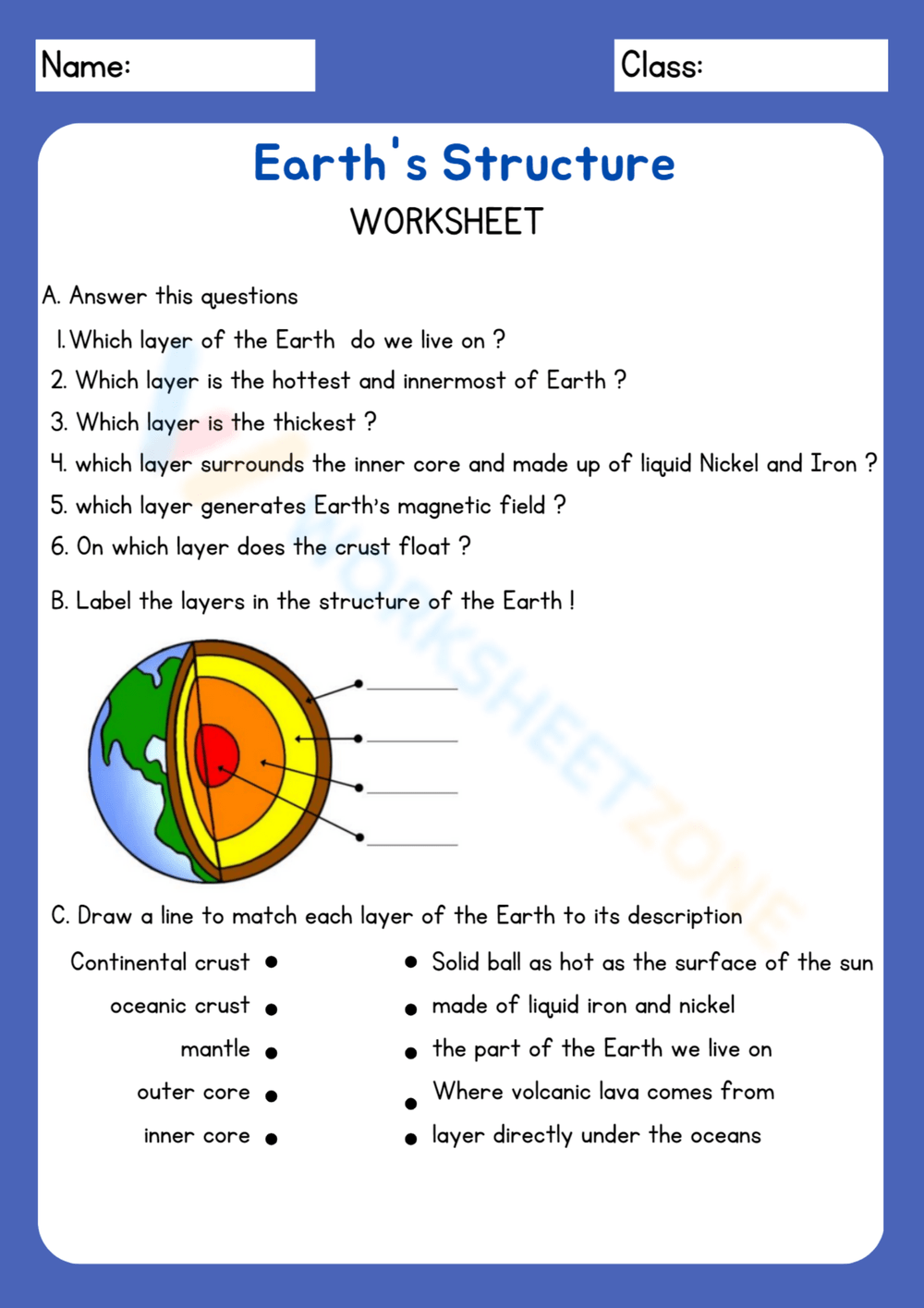 Printable Layers Of The Earth Worksheets Printable 7th Grade Layers Of The Earth Worksheets