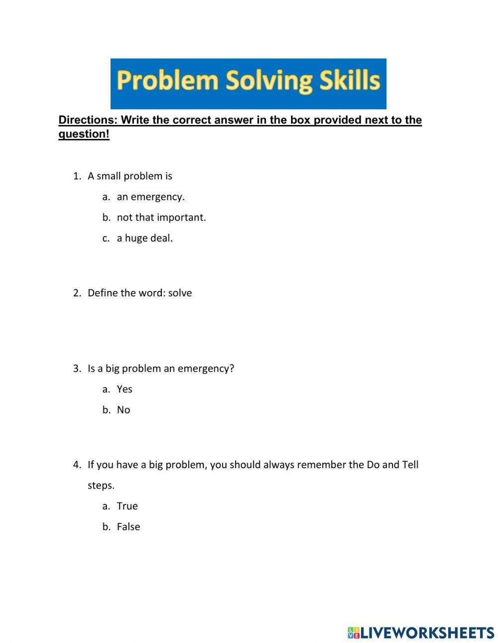 Problem Solving Skills Worksheet Worksheets Library