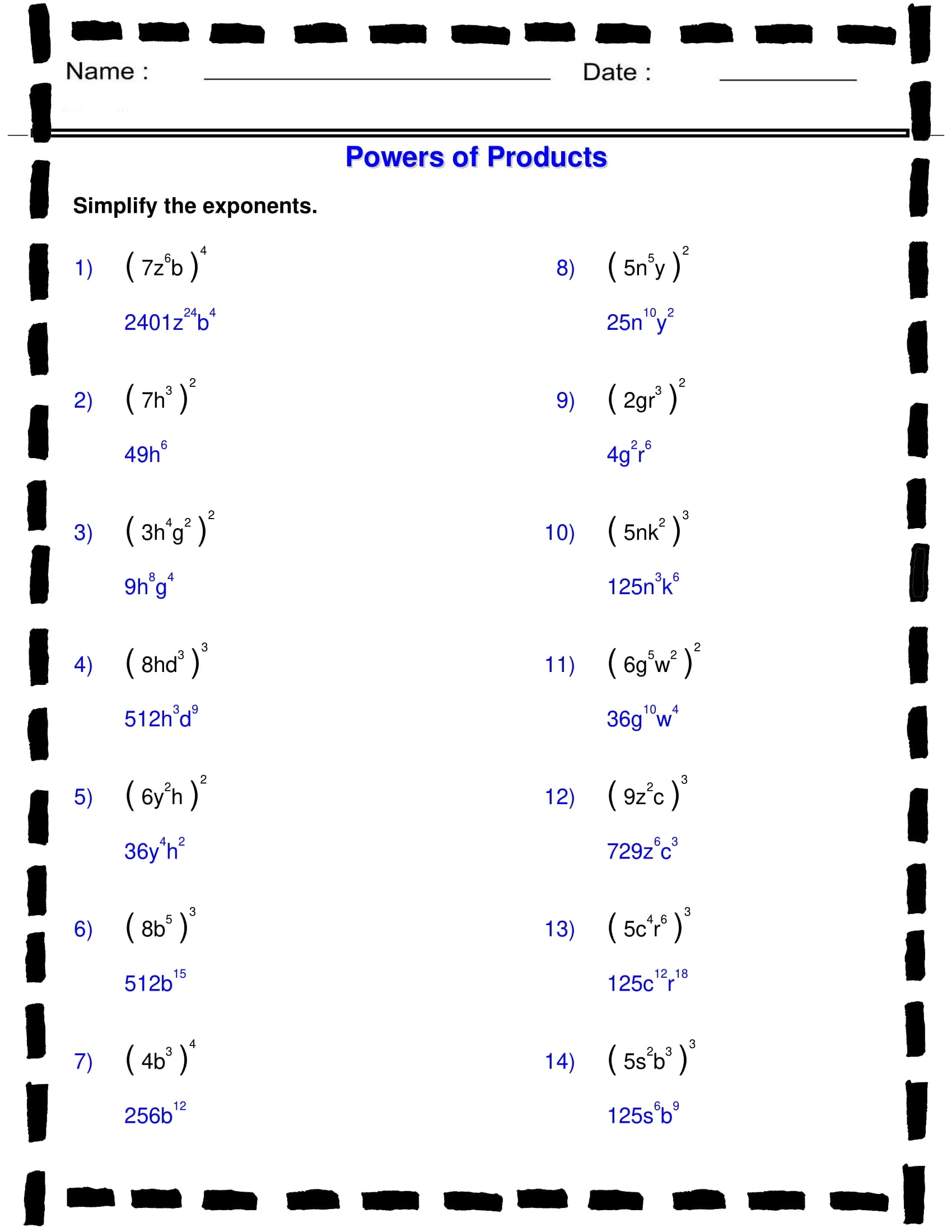 Products To A Power Worksheets Algebra 1 Exponents 1 2 And 3 Terms Made By Teachers Products To A Power Worksheets Algebra 1 Exponents 1 2 And 3 Terms Made By Teachers