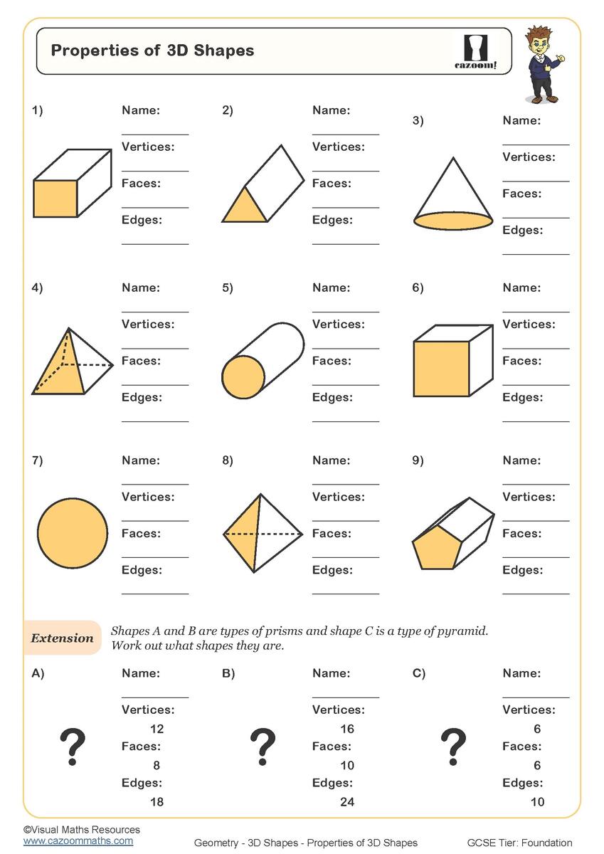 3d Shapes Worksheets