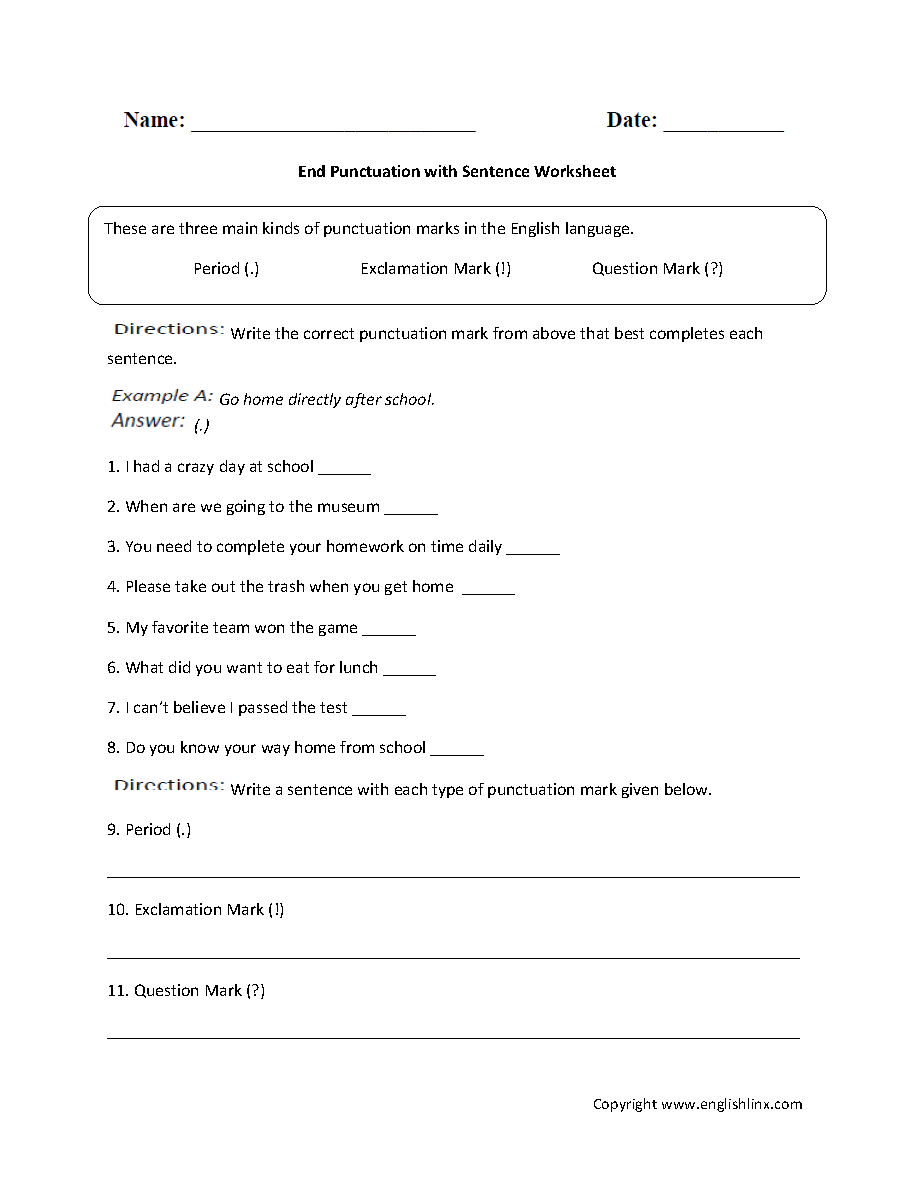 Punctuation Worksheets Ending Punctuation Worksheets