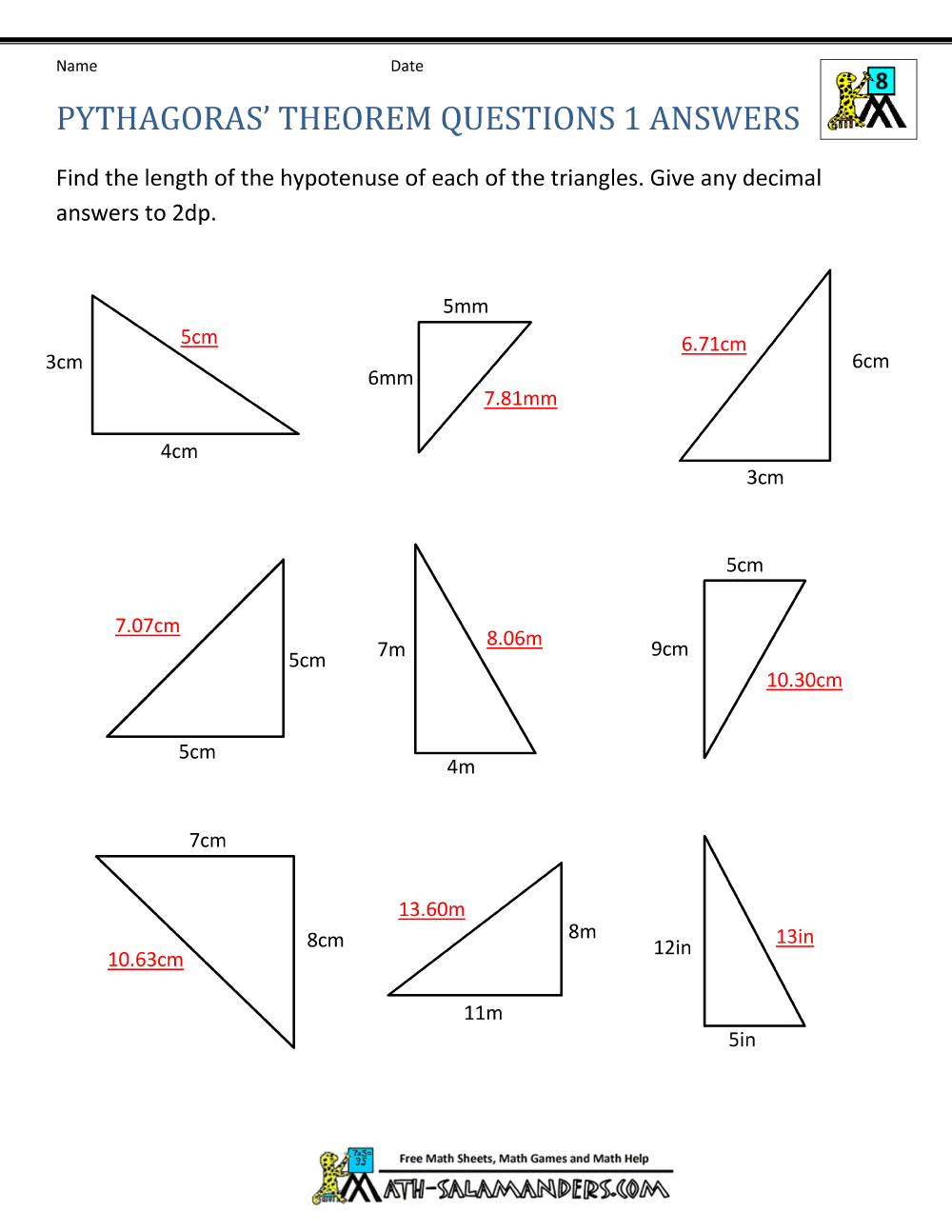 Pythagoras Theorem Questions Right Angles And The Pythagorean Theorem Perkins School For The Blind
