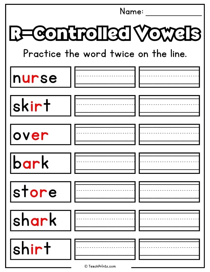 R Controlled Vowels Worksheets Bossy R Free PDF Printables Teach Prints