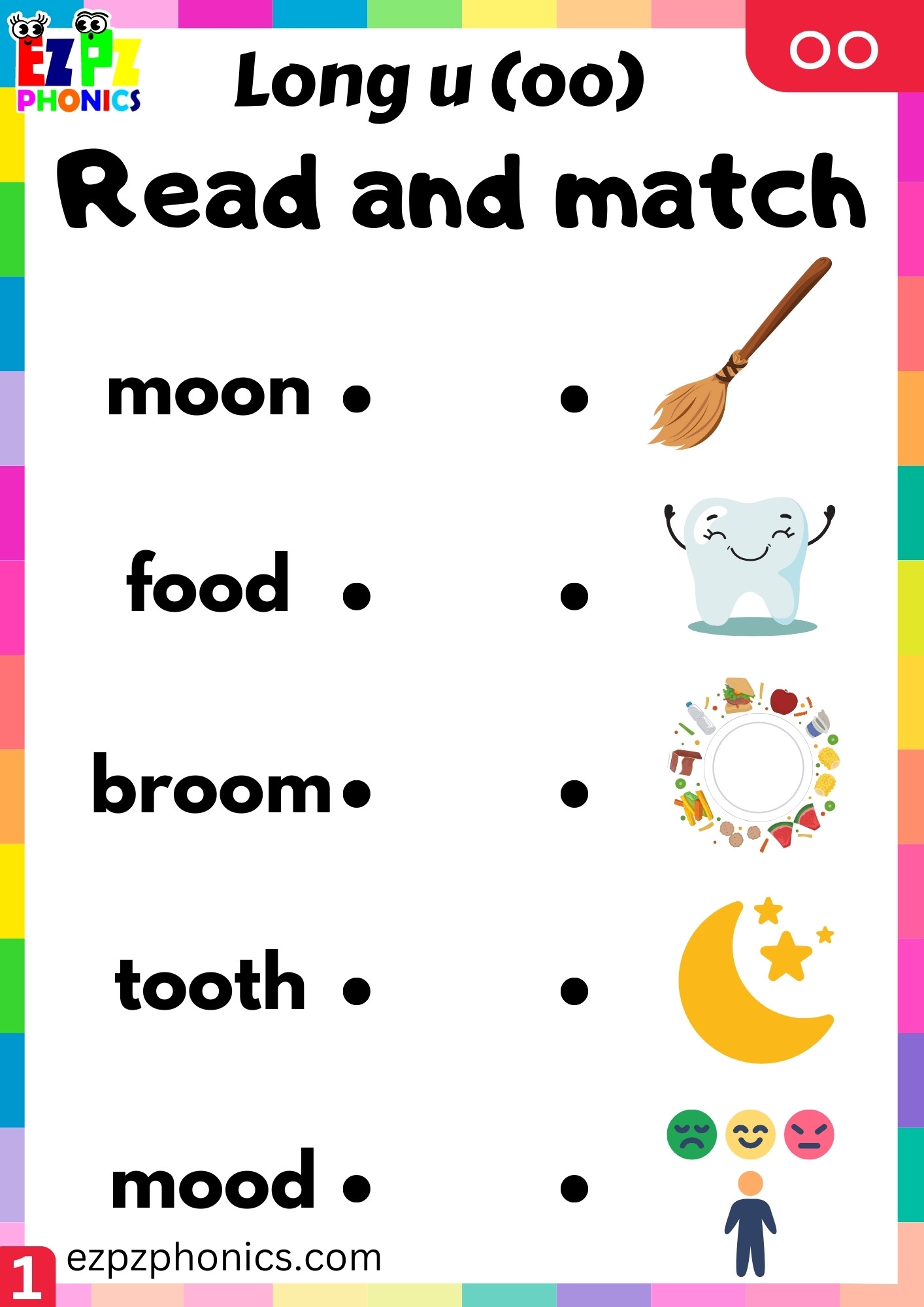 Read And Match The Words With The Images For Oo Words Long U Oo Sound Ezpzphonics
