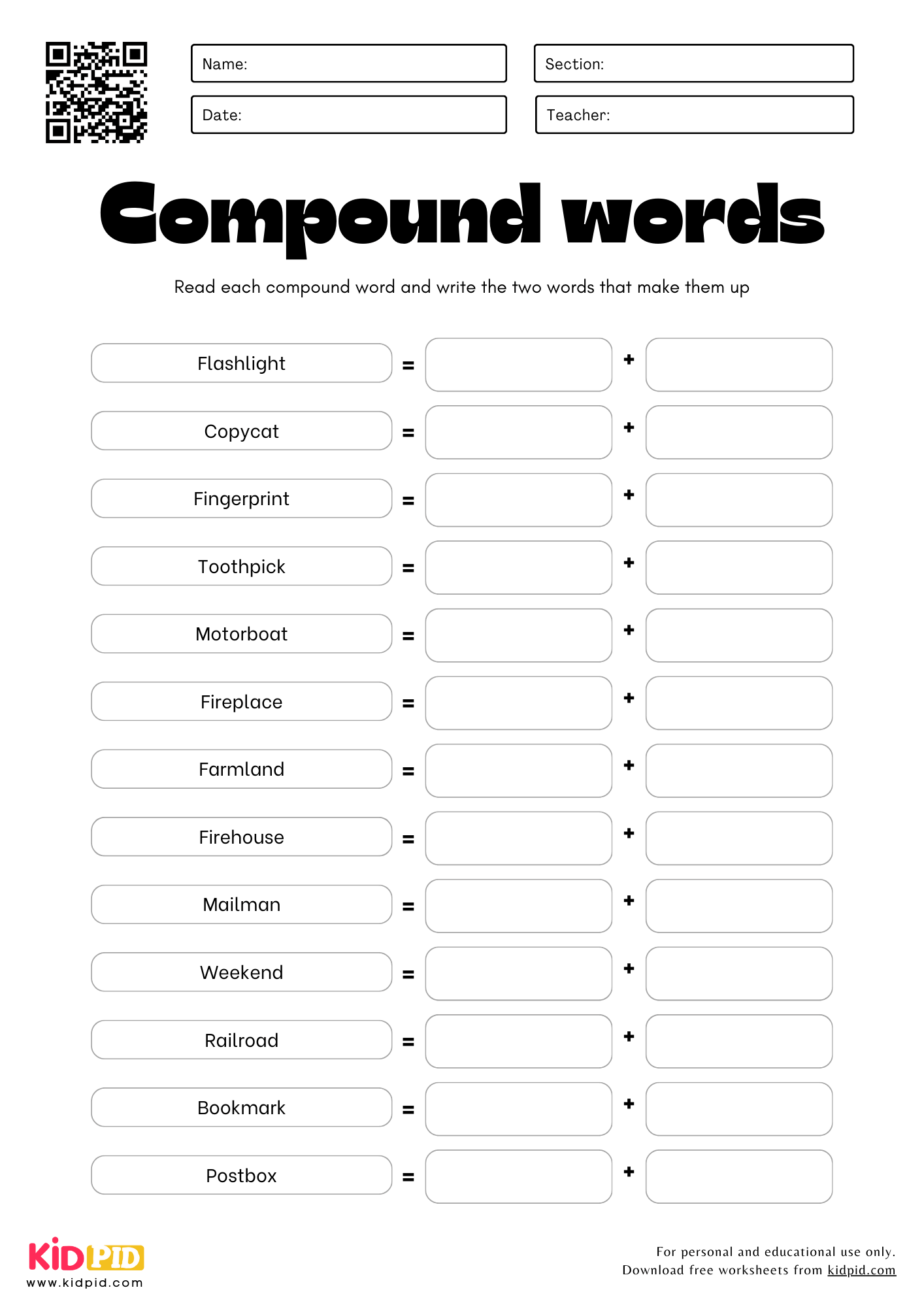 Read And Write The Two Compound Words Worksheets For Grade 2 Kidpid Read And Write The Two Compound Words Worksheets For Grade 2 Kidpid