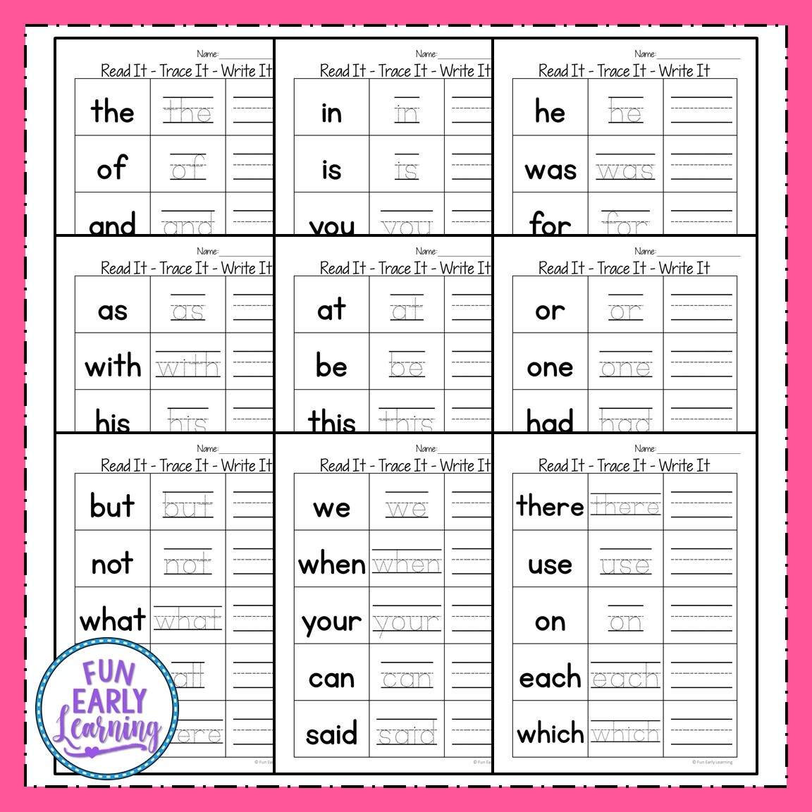 Read It Trace It Write It Fry S First 100 Sight Words Fun Early Learning Again Sight Word Worksheet Kindergarten Made By Teachers