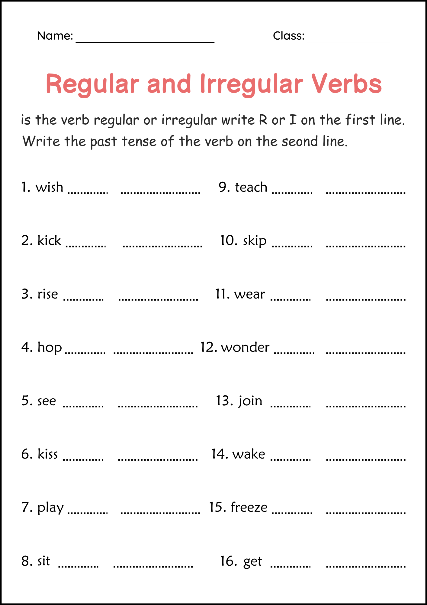 Simple Past Tense Worksheet Regular Verbs Practice