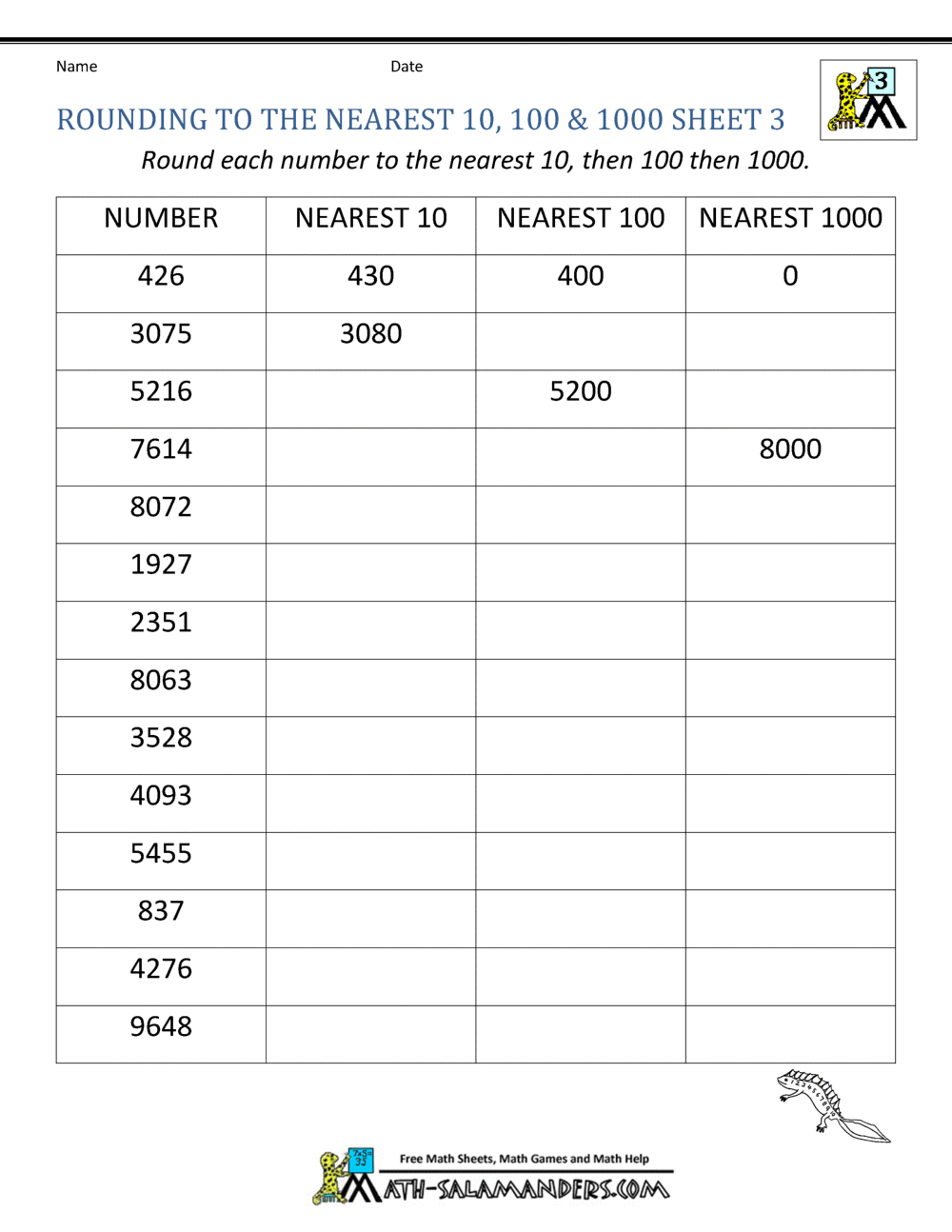 Rounding To The Nearest 1000 Worksheets Rounding To The Nearest 1000 Worksheets