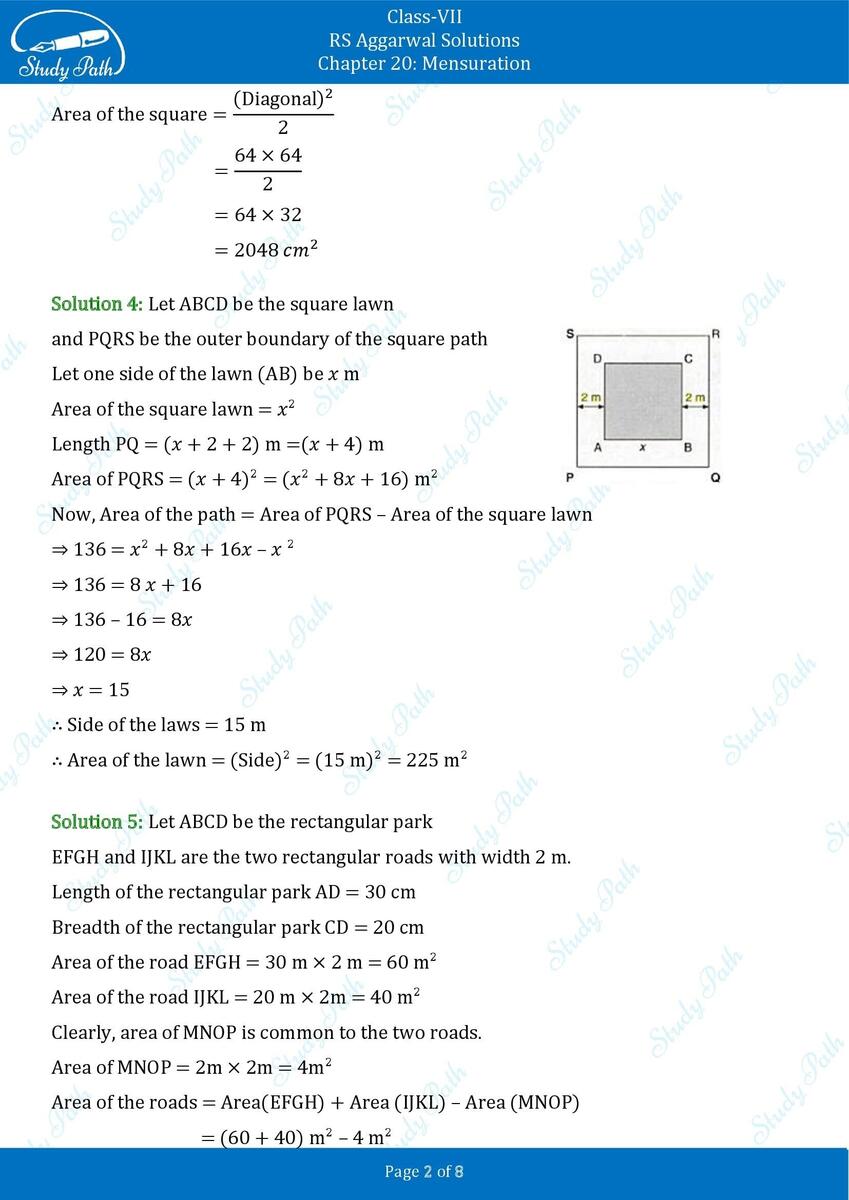 RS Aggarwal Solutions Class 7 Chapter 20 Mensuration Study Path RS Aggarwal Solutions Class 7 Chapter 20 Mensuration Study Path