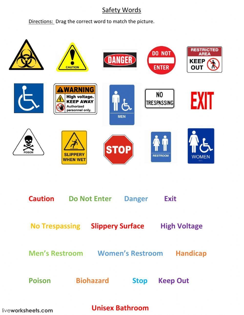 Safety Signs Gbenetatos Worksheets Library