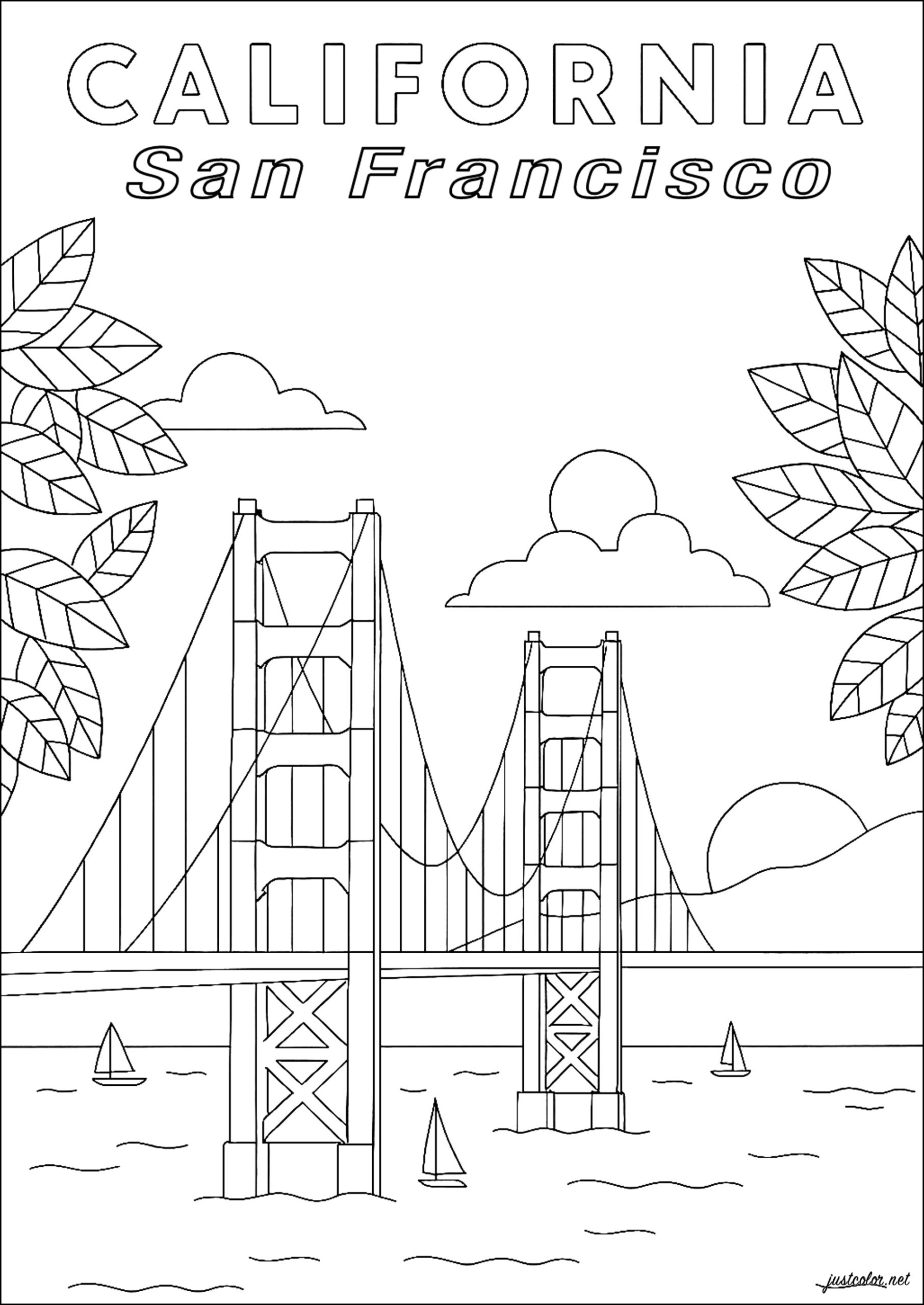 San Francisco S Iconic Bridge California United States Countries Cities And Monuments Coloring Pages