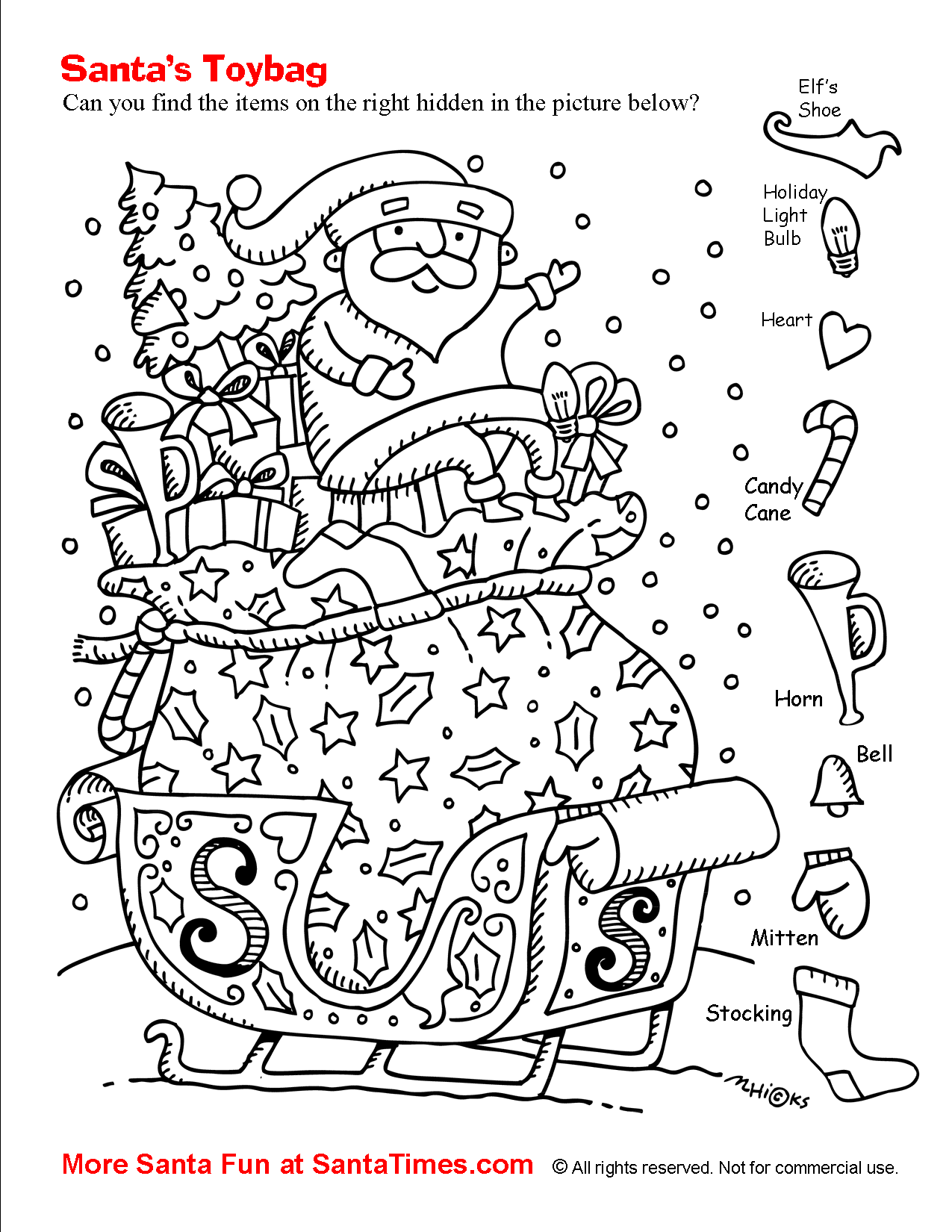 Santas Toy Bag Hidden Picture Activity Worksheets Library