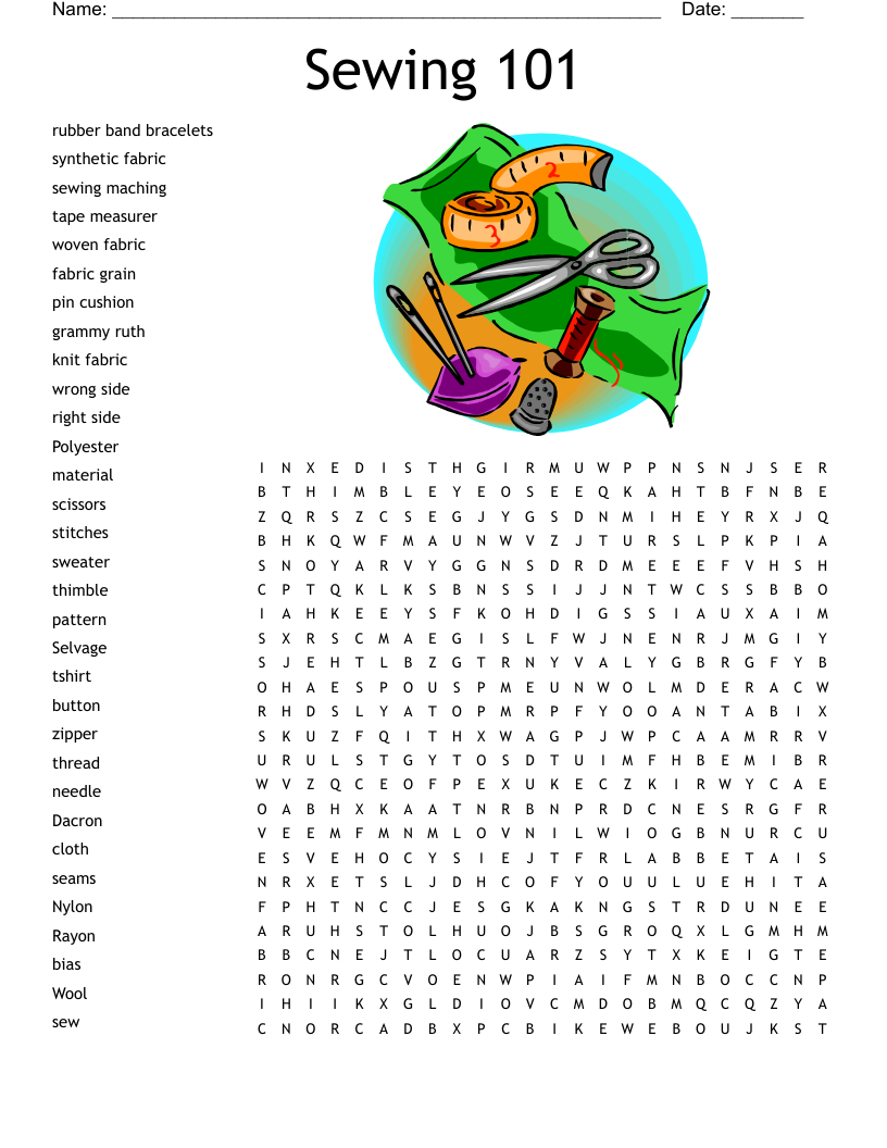 Sewing 101 Word Search WordMint Sewing 101 Word Search WordMint
