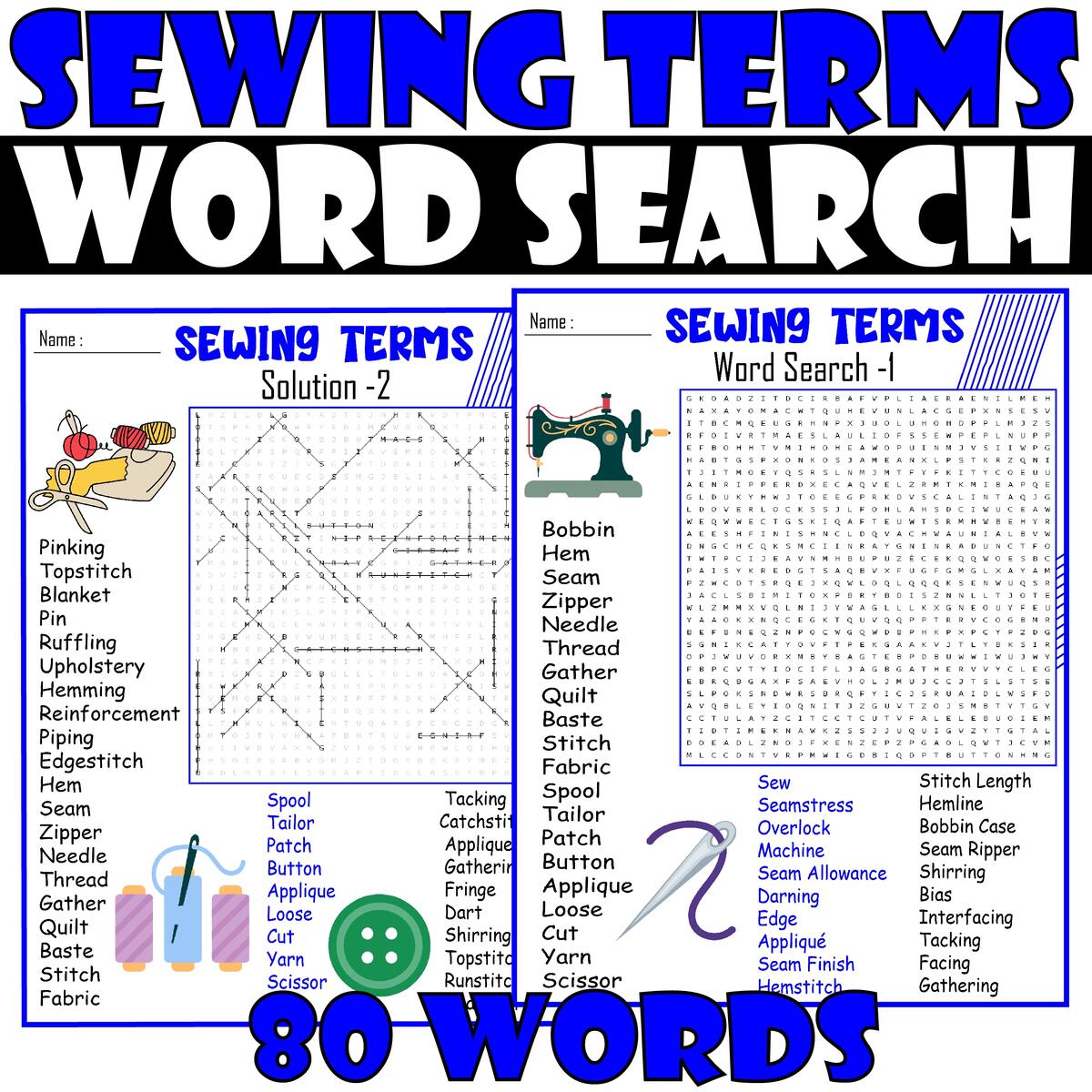 SEWING TERMS Word Search Puzzle SEWING TERMS Word Search WorkSheet Made By Teachers
