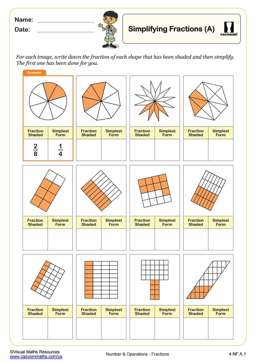 Shading Fractions B Example FREE Teaching Resources Cazoom Math