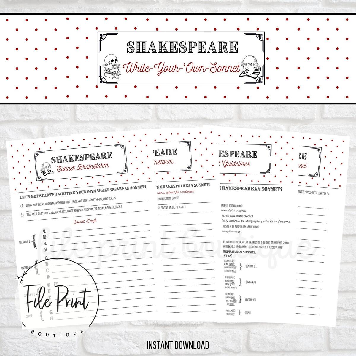 Shakespeare Sonnet Activity Write Your Own Sonnet printable Etsy