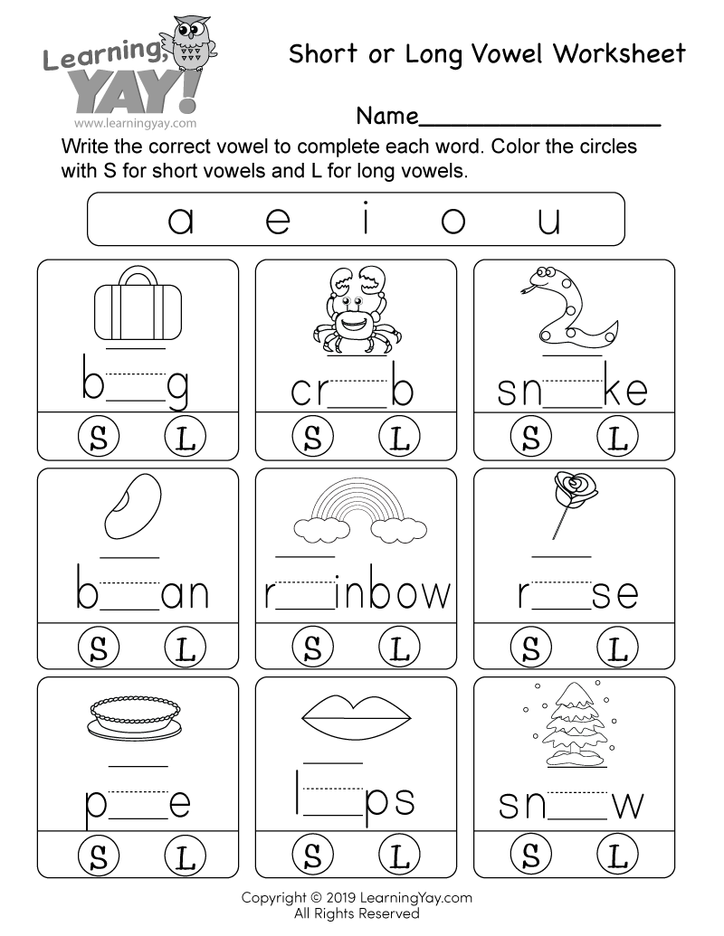 Short Or Long Vowel Worksheet For 1st Grade Free Printable Short Vowel Sounds Worksheet Free