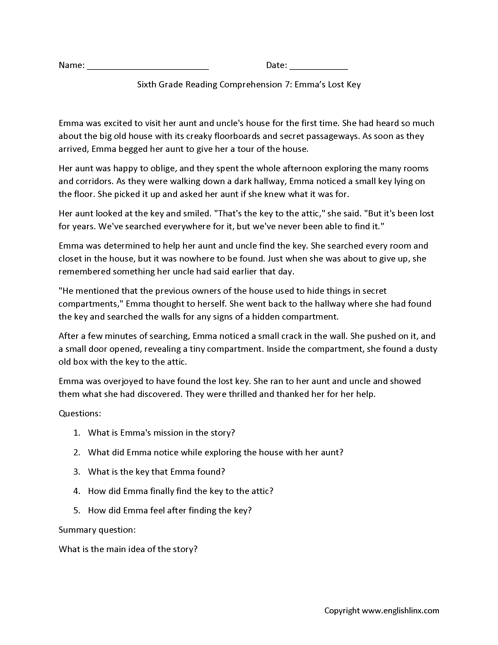 Grade 6 Reading Comprehension Grade1to6