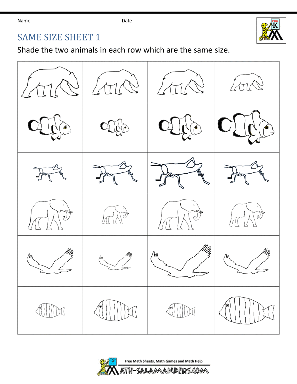 Size Worksheets Bigger Smaller Or The Same Size Size Worksheets Bigger Smaller Or The Same Size