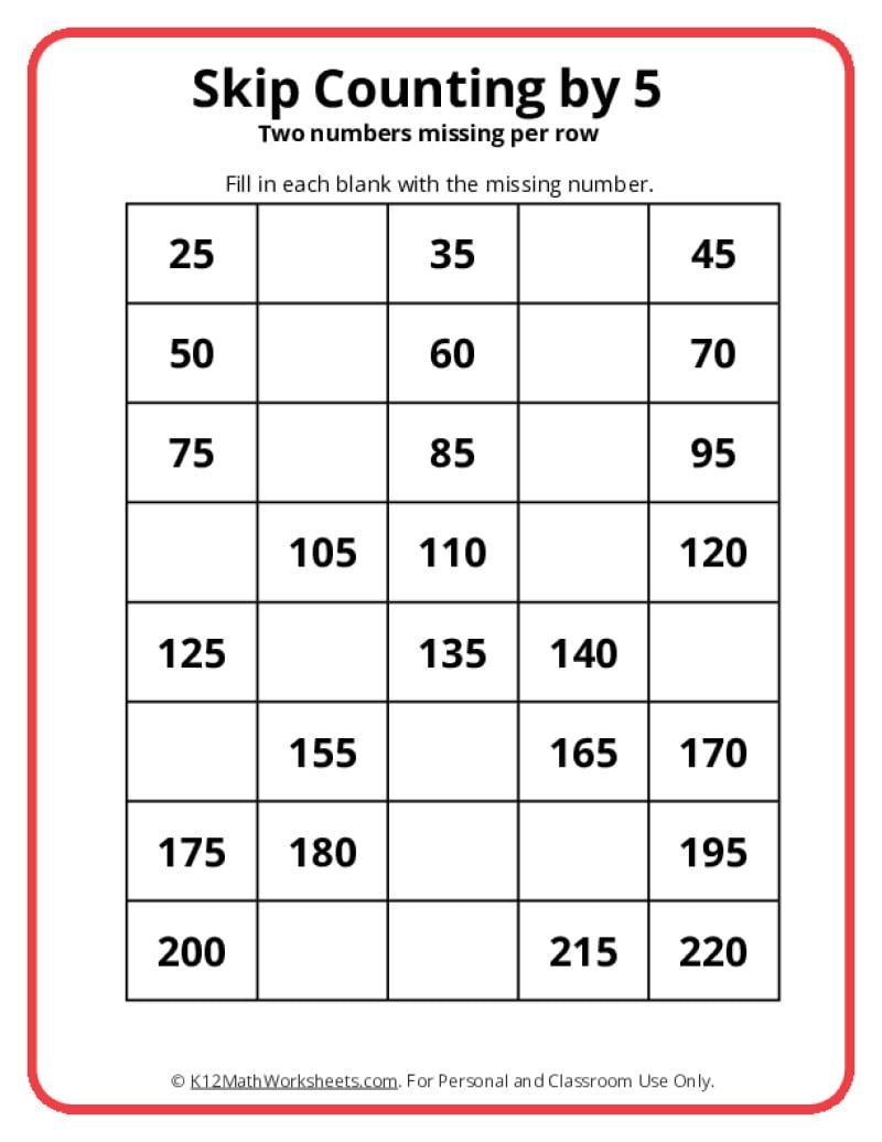 Skip Counting By 5 Worksheets Free Count By 5s Worksheets Teach Prints