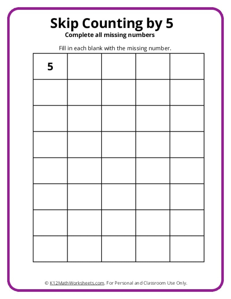 Skip Counting By 5 Worksheets Skip Counting By 5 Worksheets