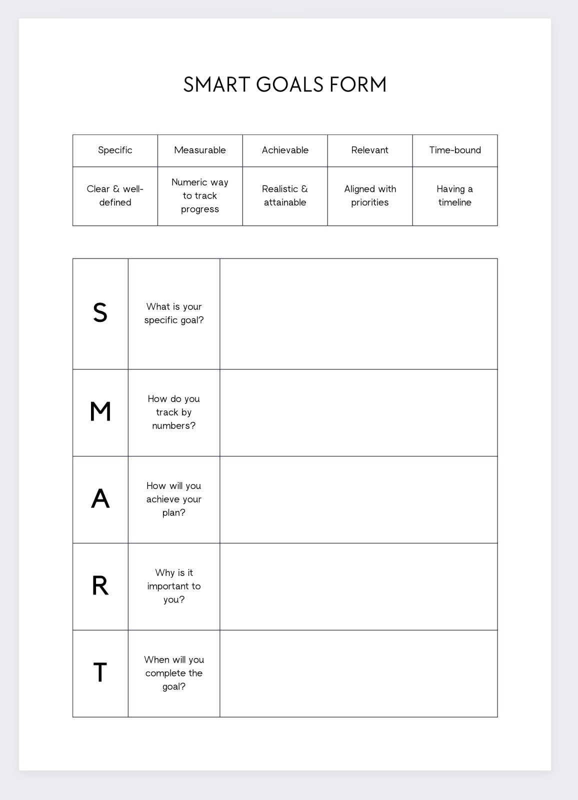 SMART Goals Form Goal Setting Worksheet Goal Planning Form Productivity Tracker Personal Development Planner Goal Achievement Log Etsy