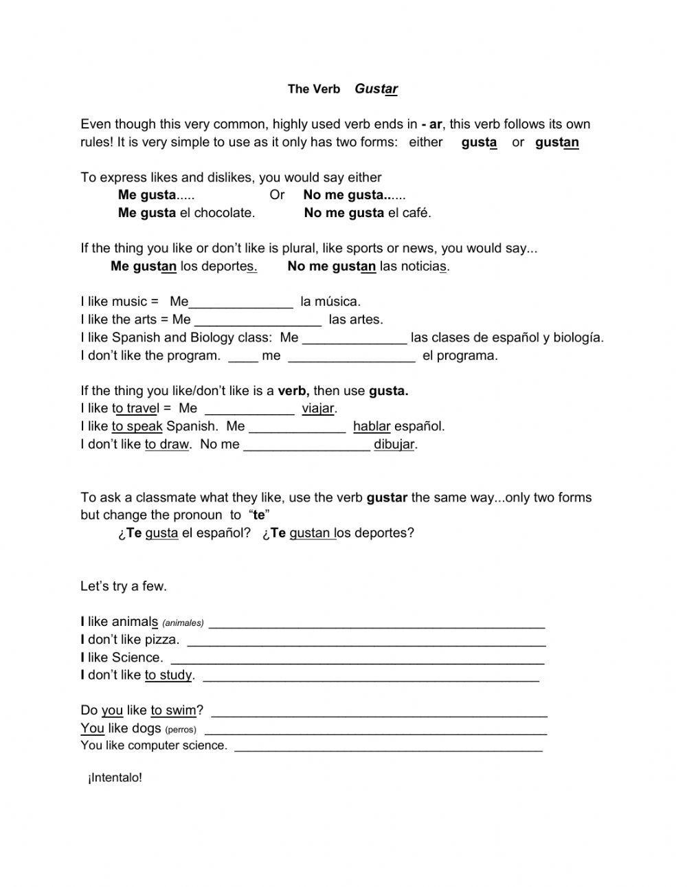 SPA 202 Gustar And Similar Verbs Gustar And Similar Verbs Worksheets Library Gustar And Similar Verbs Worksheet Gustar Doler Importar Worksheets Library