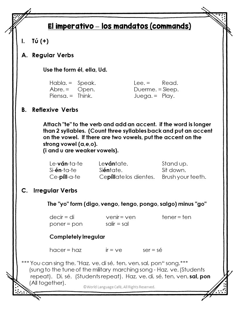 Irregular Imperatives In Spanish PDF Worksheet Spanish Learning Lab