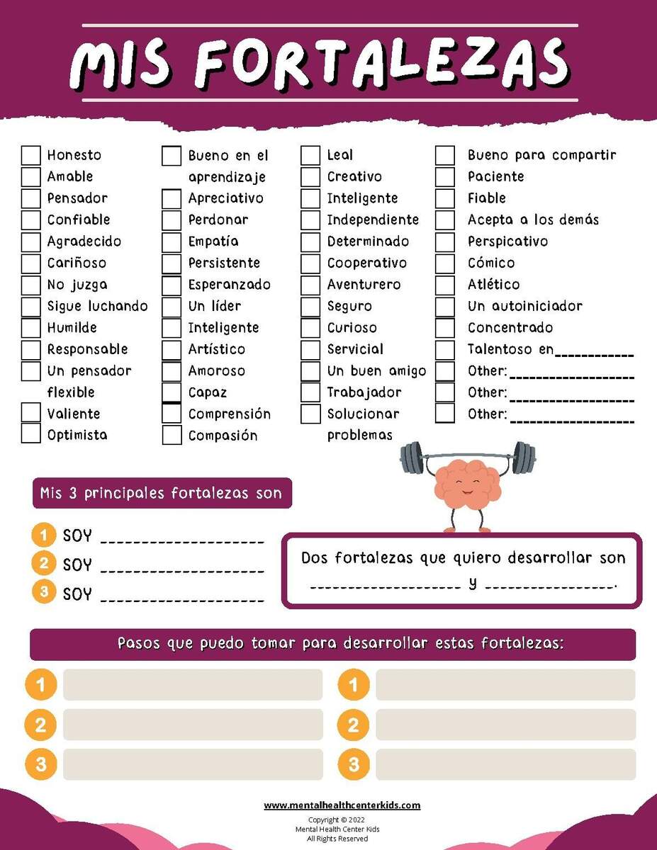 Spanish Self Esteem Worksheet Mis Fortalezas My Strengths Worksheet Spanish Self Esteem Worksheet Di Logo Interno Positivo Para Una Alta Autoestima