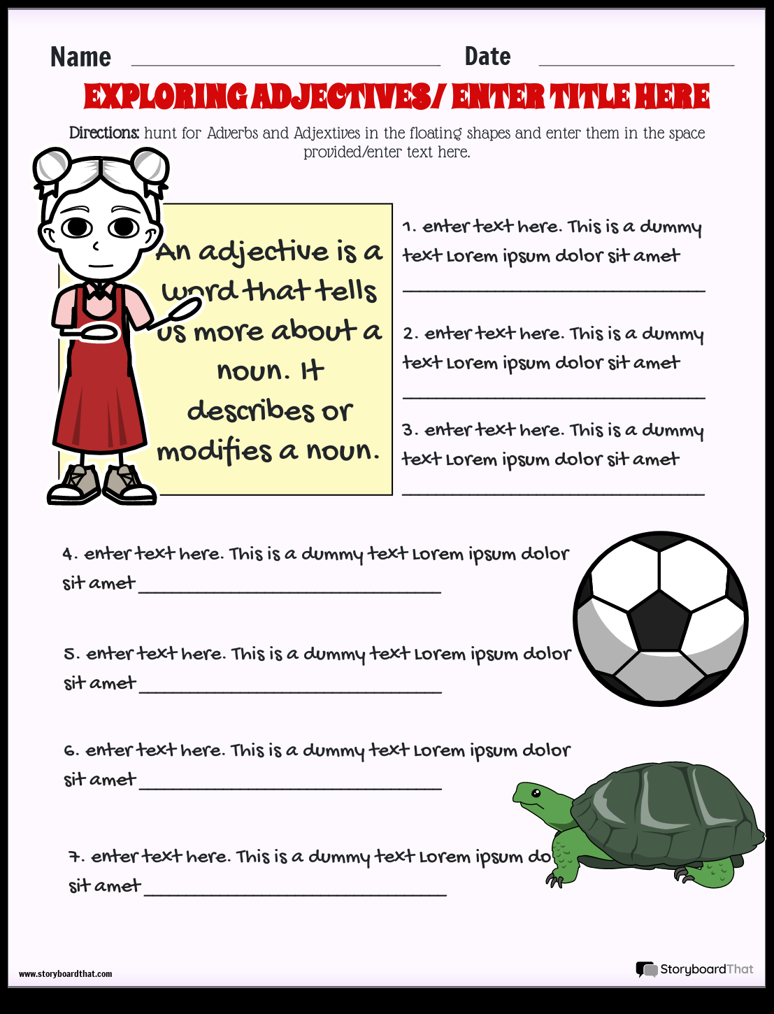Storyboard That Free Adjective Adverb Worksheet Templates