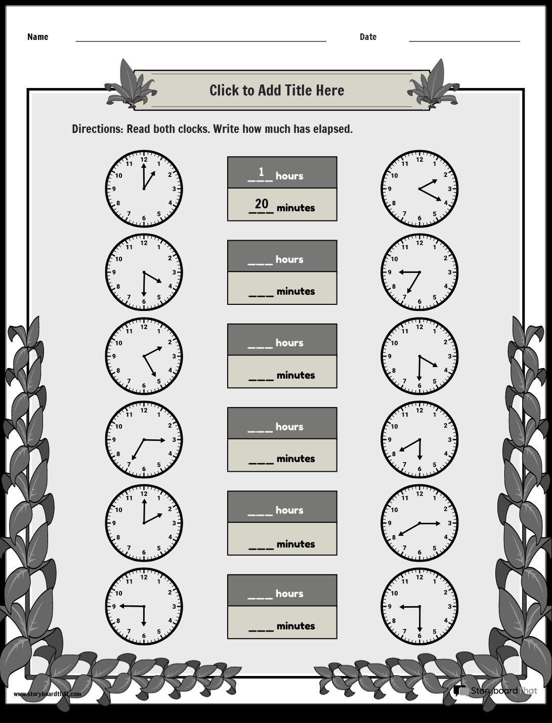 Storyboard That Free Elapsed Time Worksheets Storyboard That Free Elapsed Time Worksheets