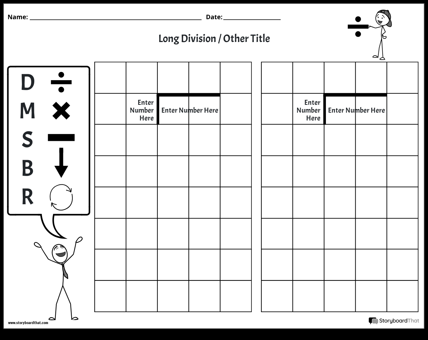 Storyboard That Free Long Division Worksheet Templates Long Division With Remainders And No Remainders Practice Worksheets 3 Digit By 1 Digit Classful