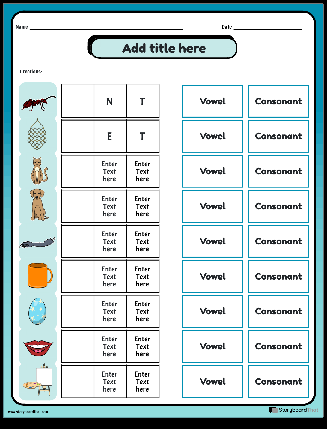 Storyboard That Free Vowel Consonant Worksheets Consonant Vowel Activity TeachersMag