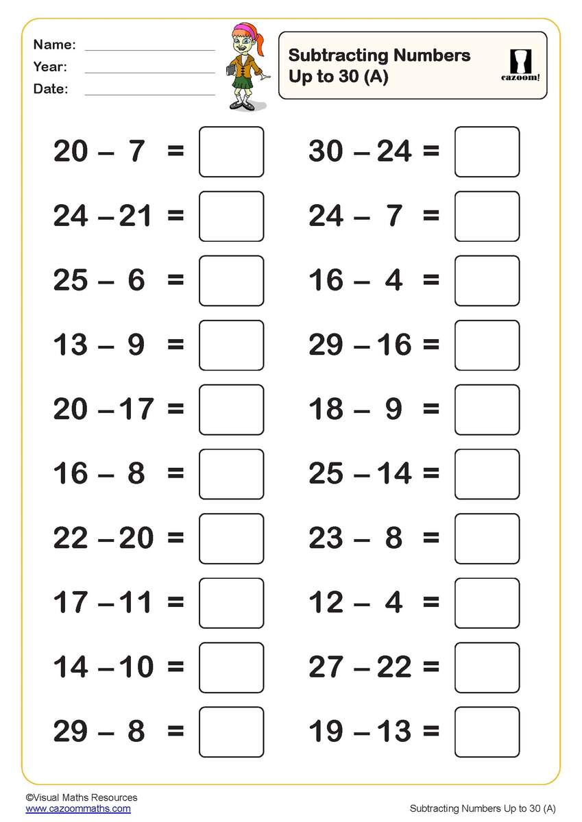 100 Math Subtraction Worksheets PDF Free Download