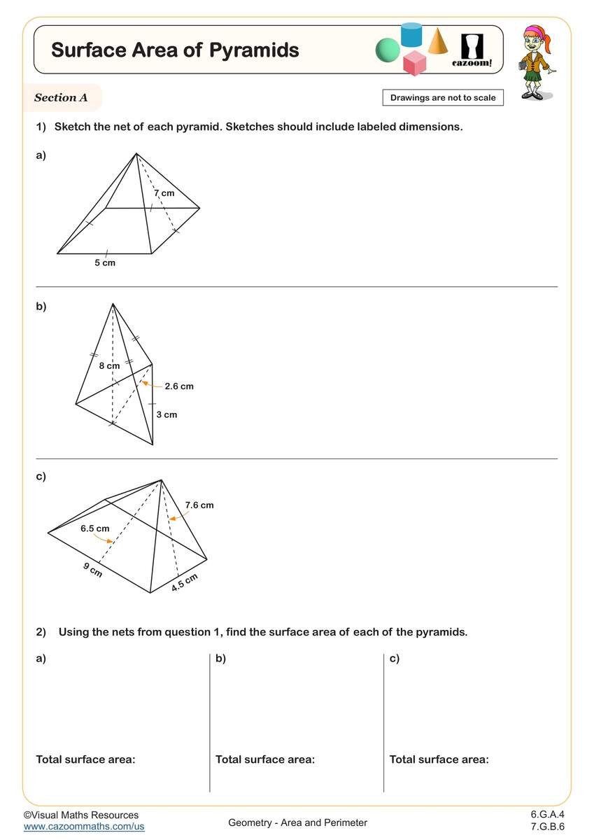 Surface Area Of Pyramids Worksheet Fun And Engaging 6th Grade And 7th Grade Geometry Worksheet Cazoom Math