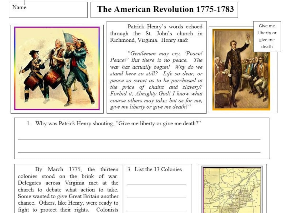 The American Revolution Reading Activity And Worksheets Etsy The American Revolution Reading Activity And Worksheets Etsy