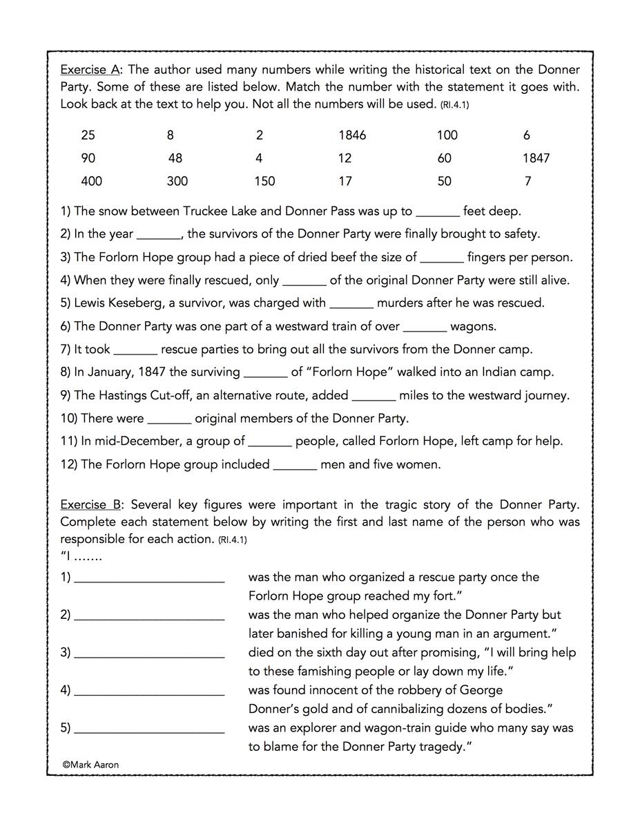 The Donner Party Reading Comprehension Passage And Assessment Classful