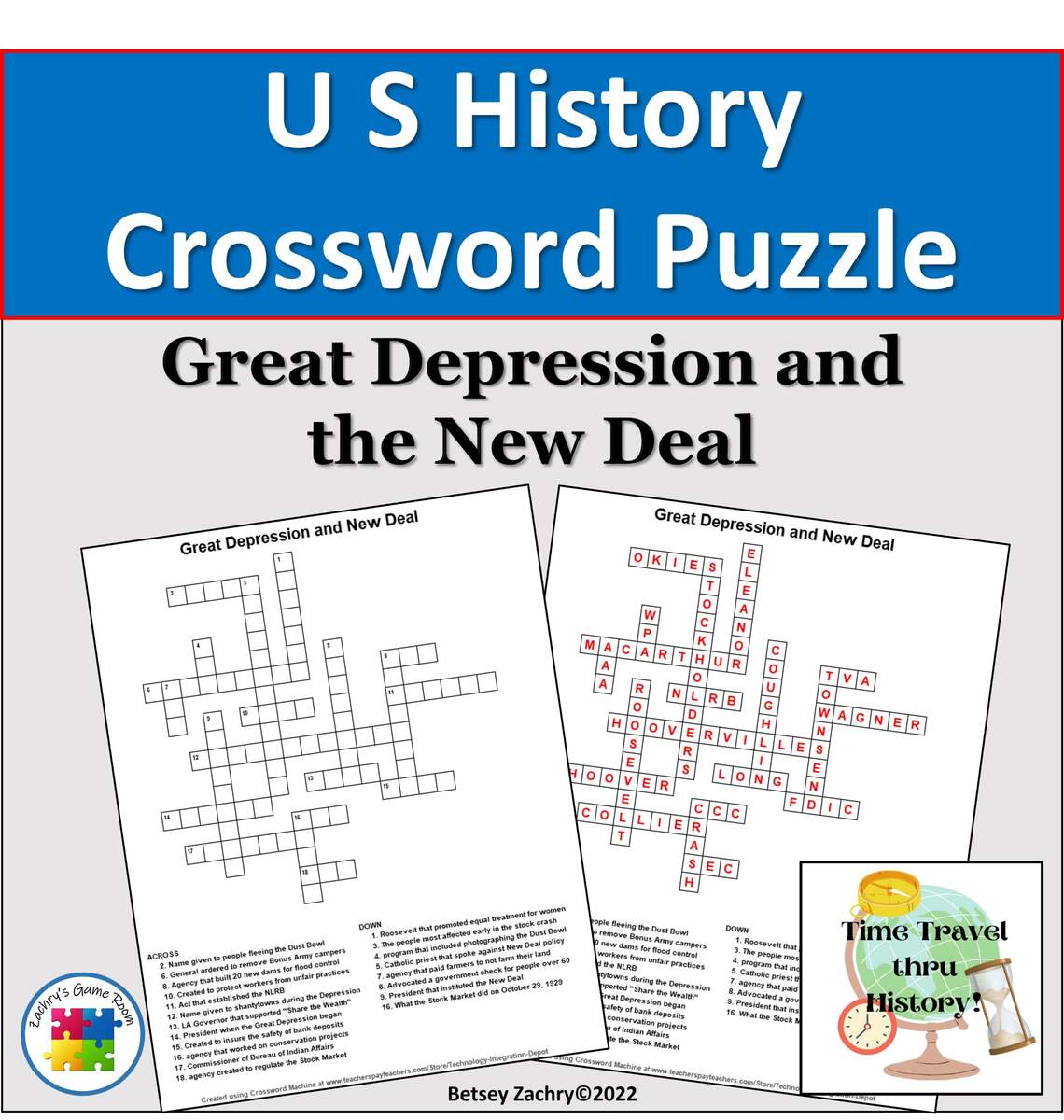 The Great Depression And The New Deal Crossword Puzzle Review Activity Classful