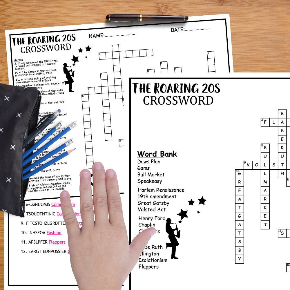 The Roaring 20s TWENTIES Worksheet Activity Word Search Scramble Word Made By Teachers