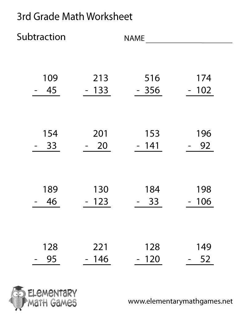 Third Grade Subtraction Worksheet Third Grade Subtraction Worksheets