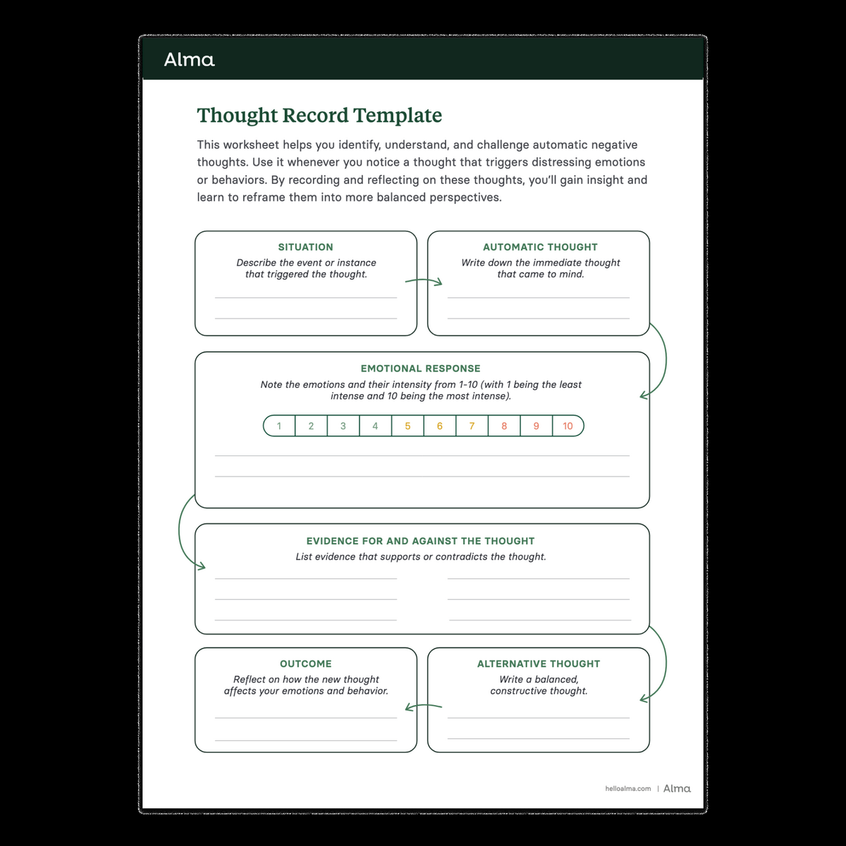 Thought Record Worksheet Challenge Negative Thoughts Alma Thought Record Worksheet Challenge Negative Thoughts Alma