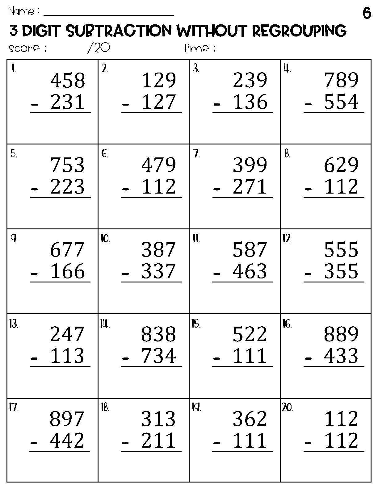 Three Digit Subtraction Without Regrouping Worksheets Etsy Three Digit Subtraction Without Regrouping Worksheets Etsy
