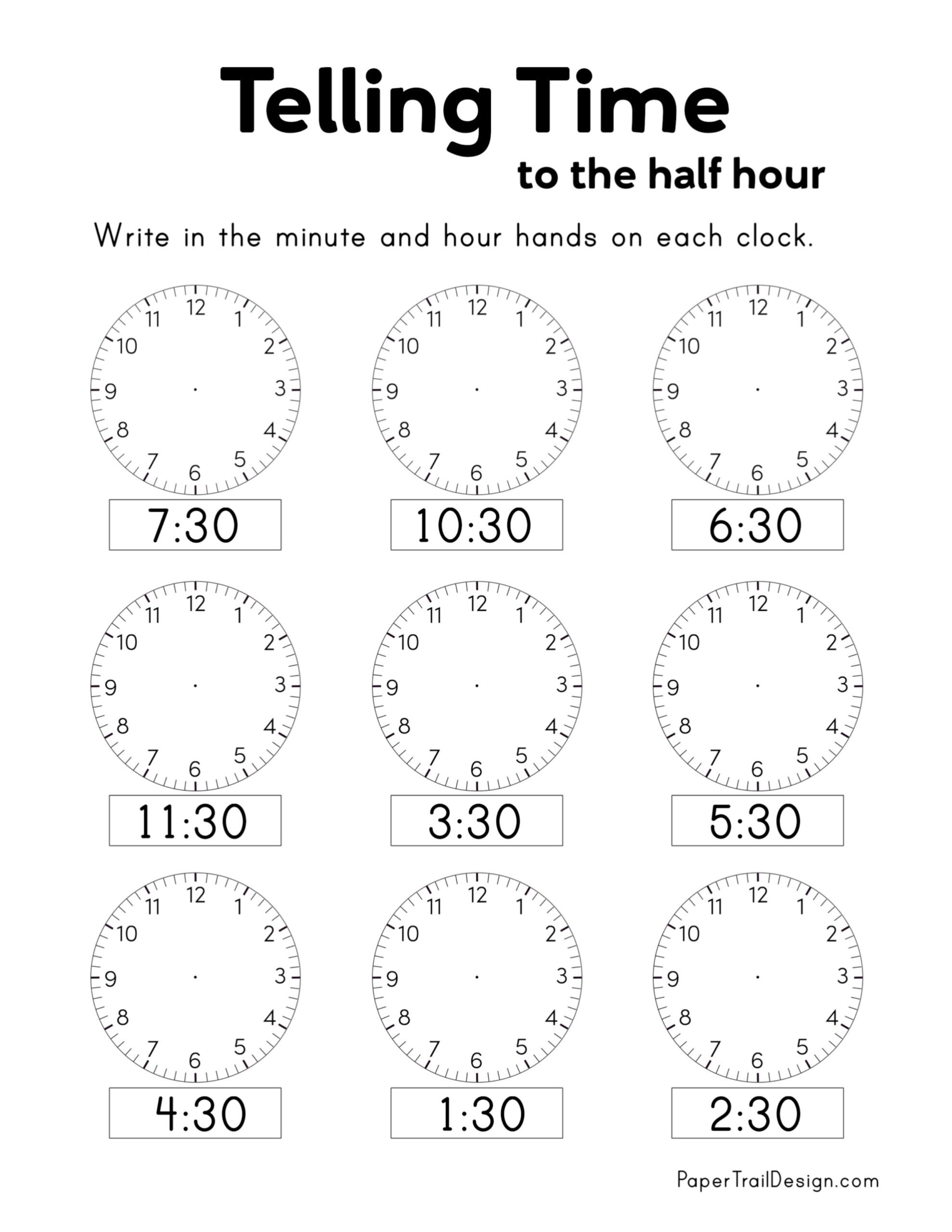Time Worksheet Practice Telling Time On The Half Hour